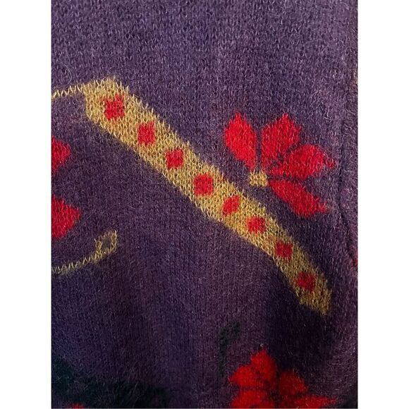 Sisley Italian Knit Plum Floral Tribal Print Cardigan Sweater Sz M EUC - Picture 3 of 7